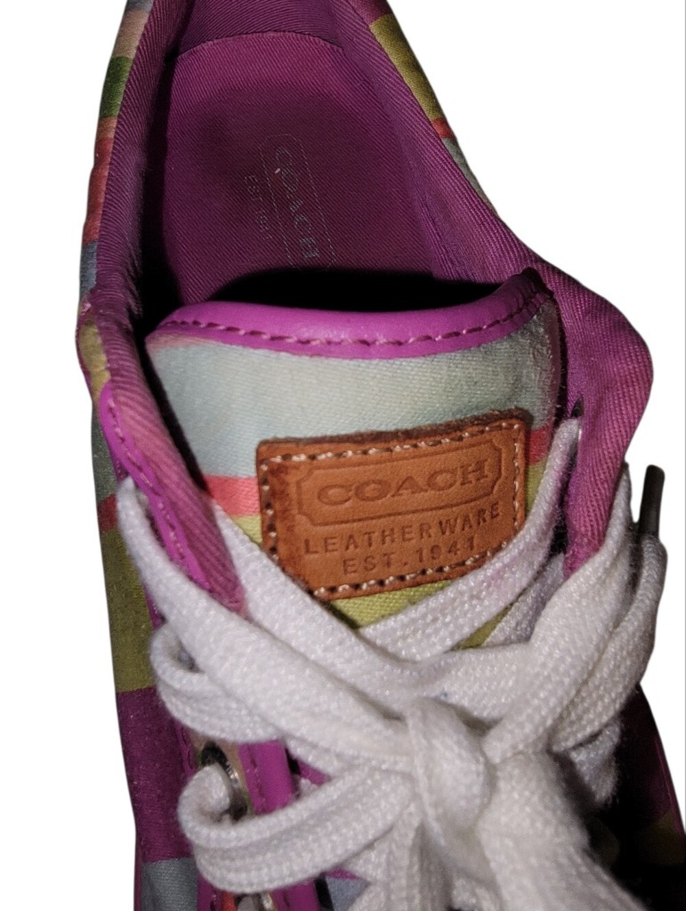 Coach Barrett Pink Multi-Stripe Lace-Up Sneakers - Picture 8 of 12